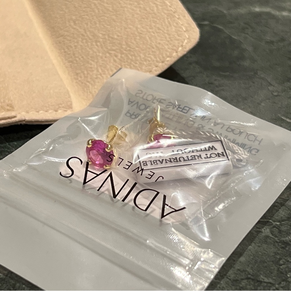 Adina Eden Jewels Earrings Solitaire Round Stud Pink CZ Stones Post Back NWT - Picture 6 of 7